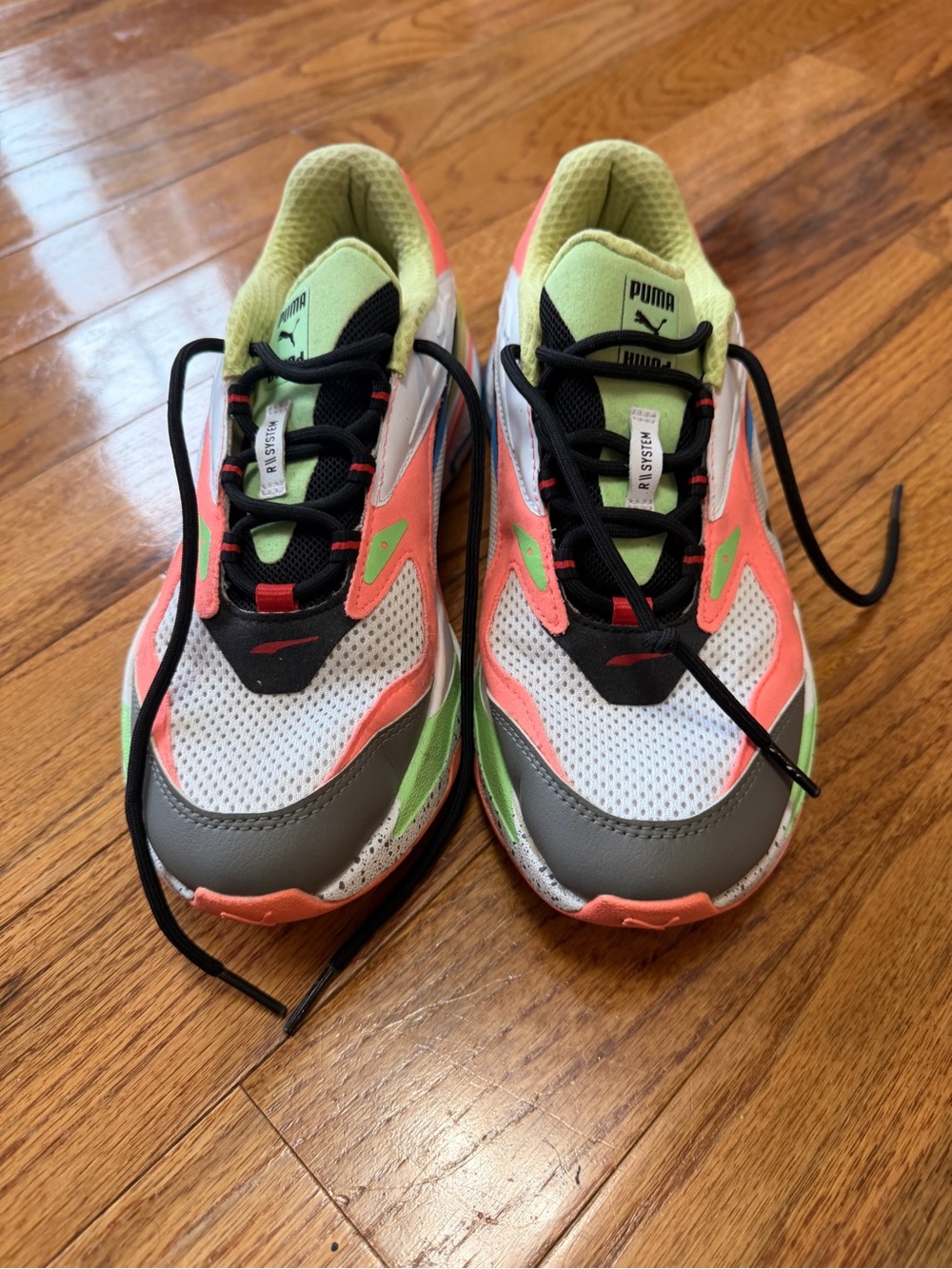 PUMA RS-Fast Colorblock Sneakers White Peach Blue Lime Size 7Y 8.5W